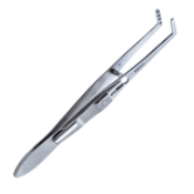 Jameson Muscle Forceps, Child Size, Left, Angled Shafts, 9mm Scaled Jaws, 1mm Teeth On One Jaw Fit Into Holes On Other Jaw, Serrated Handle, Slide Lock Polished Finish, Overall Length 3-7/8" (99mm) 564422,5-3445,K5-9010,E2334